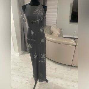 RARE White Fox Boutique Rhinestone sleeveless midi maxi mesh Dress XS